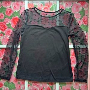 Black mesh polka dot long sleeve top